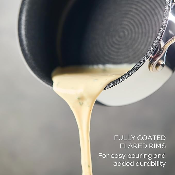 Circulon C1 Series Clad Stainless Steel with ScratchDefense Technology Cookware Nonstick Induction Saucepan with Lid, Metal Utensil Safe, 1.5 Quart - Polished Stainless Steel