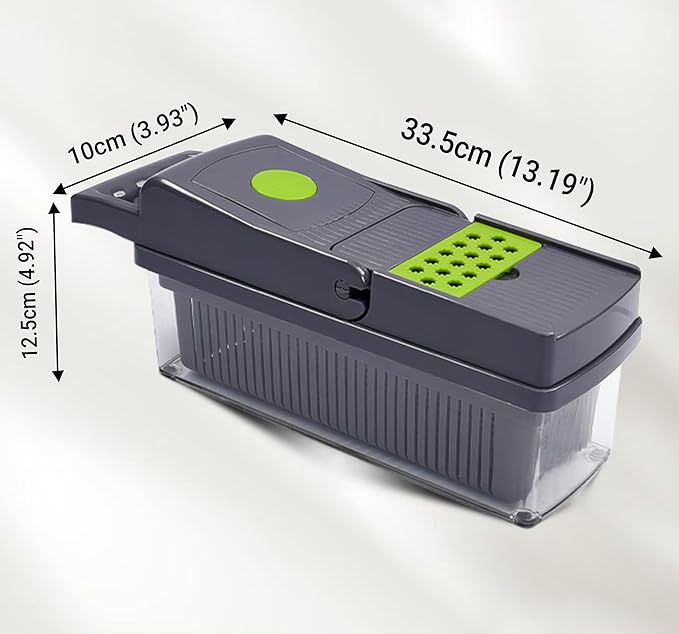 NEEZ Vegetable Chopper 15 in 1 – Multifunctional Mandoline Slicer Dicer, Cutter & Grater for Onion, Potato, Salad & Garlic with Drain Basket Container (Black and Green)