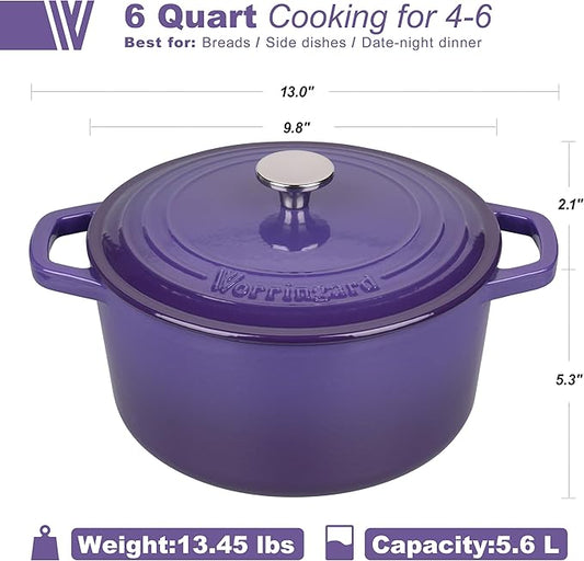 VORRINGARD Enameled Cast Iron Dutch Oven Pot with Lid, for Bread Baking, Round Bread Oven- include Sourdough Bread Baking Supplies Set, 6QT, Purple