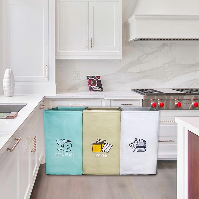 Recycling Bags,Separate Recycling Waste Bin Bags for Kitchen Home, Trash and Recycle Bin Combo,Reusable Waterproof,Kitchen & Christmas Gifts for Woman,42 Gallon,3Pack