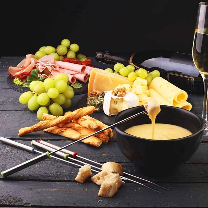 XATDOMESD 12 PCS Stainless Steel Fondue Forks, Heat Resistant Multicolor Coding Handle, 6 Colors x 2 Set, 9.5 Inch
