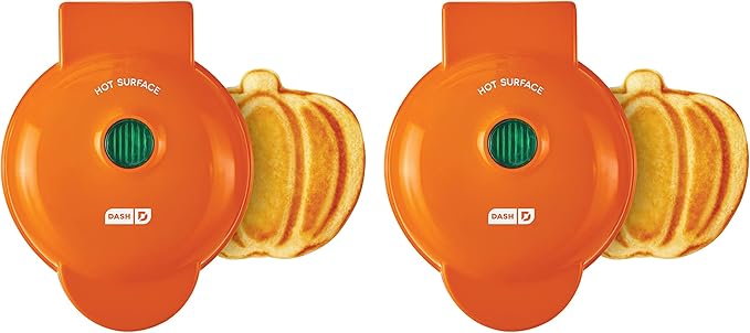 Dash Mini Waffle Maker (2 Pack) for Individual Waffles Hash Browns, Keto Chaffles with Easy to Clean, Non-Stick Surfaces, 4 Inch, Halloween, Orange