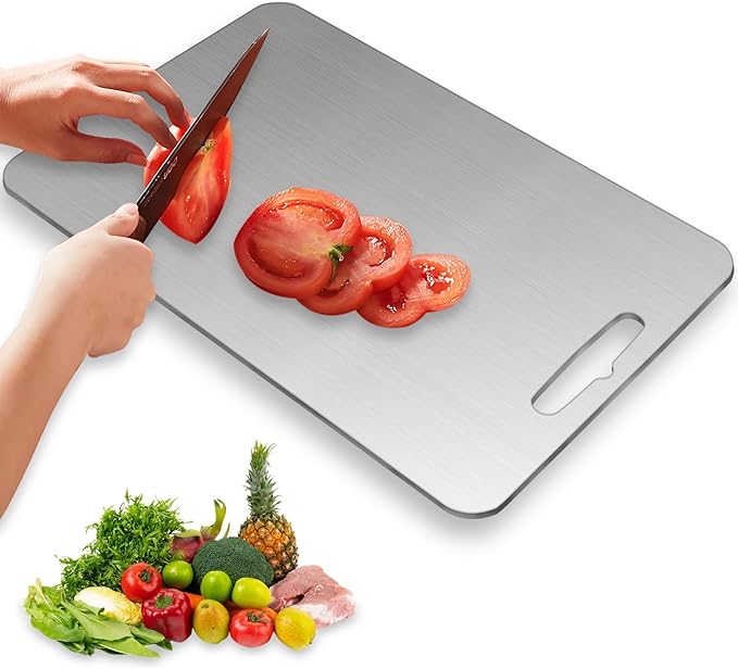 HaohaoT Foodgrade Stainless steel Cutting Board, Cutting Boards for Kitchen, 2026 New Double Sided Food-Grade Chopping Board for Cutting Meat Vegetable Fruit Outdoor or Indoor(13.5"L x 9"W)