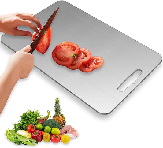 HaohaoT Foodgrade Stainless steel Cutting Board, Cutting Boards for Kitchen, 2026 New Double Sided Food-Grade Chopping Board for Cutting Meat Vegetable Fruit Outdoor or Indoor(13.5"L x 9"W)