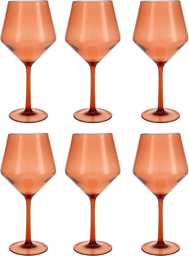 Fortessa Sole Outdoor Shatter Resistant BPA Free Premium Copolyester Plastic Drinkware 6 Pack, Terra Cotta Orange, Cabernet Glass