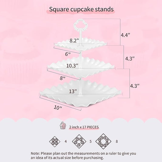 NWK 5 Piece Cake Stand Set with 2 x Large 3-Tier Cupcake Stands, 3 x Appetizer Trays, for Wedding Birthday Baby Shower Tea Party Decorations (White)