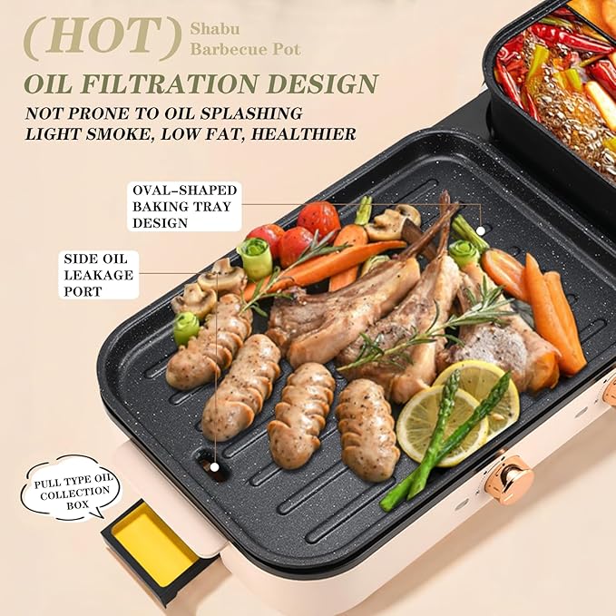 2025 Electric Hot Pot with Grill,2-10 People Indoor Hot Pot 2 in 1 Multi-function Smokeless Shabu-Shabu Hotpot Korean BBQ Grill for Simmer,Separate Dual Temperature Contral