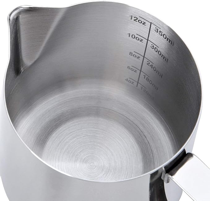 HOFASON Stainless Steel Milk Frothing Pitcher Cappuccino Pitcher Pouring Jug Espresso Cup Creamer Cup for Latte Art, 12 Ounce (350 ML)