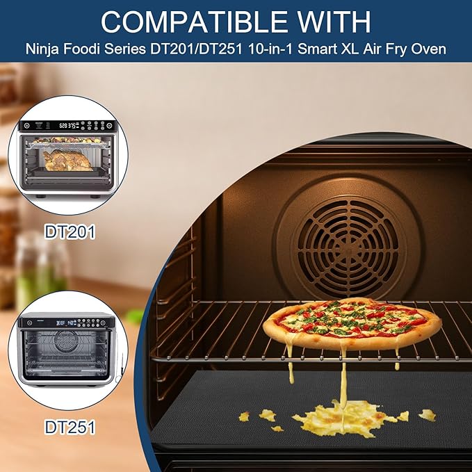 GWYSY 4-Pack Set Fiberglass Reusable Oven Baking Mats for Ninja DT201 DT251 Foodi 10-in-1 Smart XL Air Fry Oven 10.83"x12.4" Non-Stick Air Fryer Liners Heat-Resistant oven liners for bottom of oven