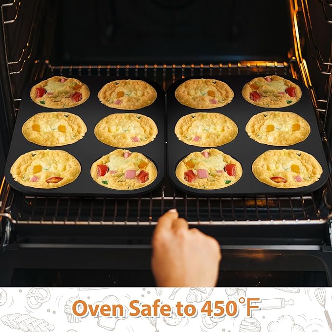 E-far Muffin Top Pan, Nonstick 6-Cavity Shallow Cupcake Pan for Baking Whoopie Pie, Yorkshire Pudding, Eggs, Cornbread, Drop Cookies, Easy Release & Clean, 3-Inch Standard Size