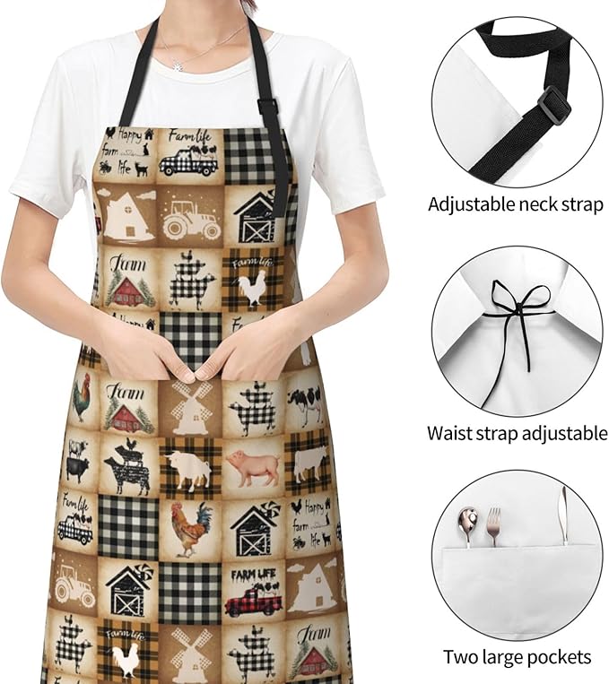 Apron with Pockets Aprons for Women Men Kitchen Chef Apron for Cooking Gardening Server Waitress Painting