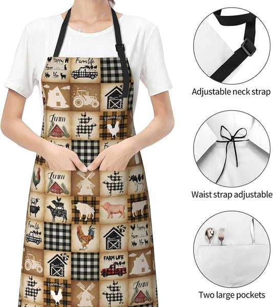 Apron with Pockets Aprons for Women Men Kitchen Chef Apron for Cooking Gardening Server Waitress Painting