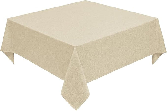 Faux Linen Square Tablecloth for Dining Room,Waterproof Texture Decorative Farmhouse Rustic Table Cloth for Indoor Outdoor Party, Holiday, Banquet Picnics, Patio,52 x 52 Inch (Square),Beige