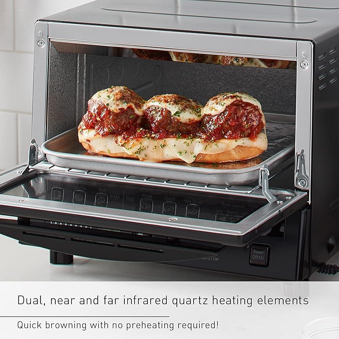 Panasonic FlashXpress Toaster Oven Countertop, 4-Slice Compact Size with Double Infrared Heating, 6 Auto Cook Options and Precise Temperature Control, 1300W - NB-G110P-K (Black)