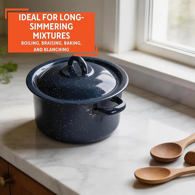 IMUSA USA C20666-1062810W Speckled Enamel Stock Pot with Lid, 4 Quart, Blue