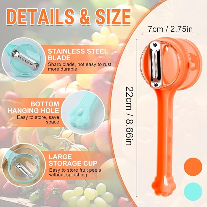 2PCS Vegetable Peeler Set with Container, Stainless Steel Potato and Apple Peeler, 2-in-1 Multifunctional Veggie Fruit Peeling Tool, Easy to Use Kitchen Gadget with Comfortable Grip (Orange+Blue)