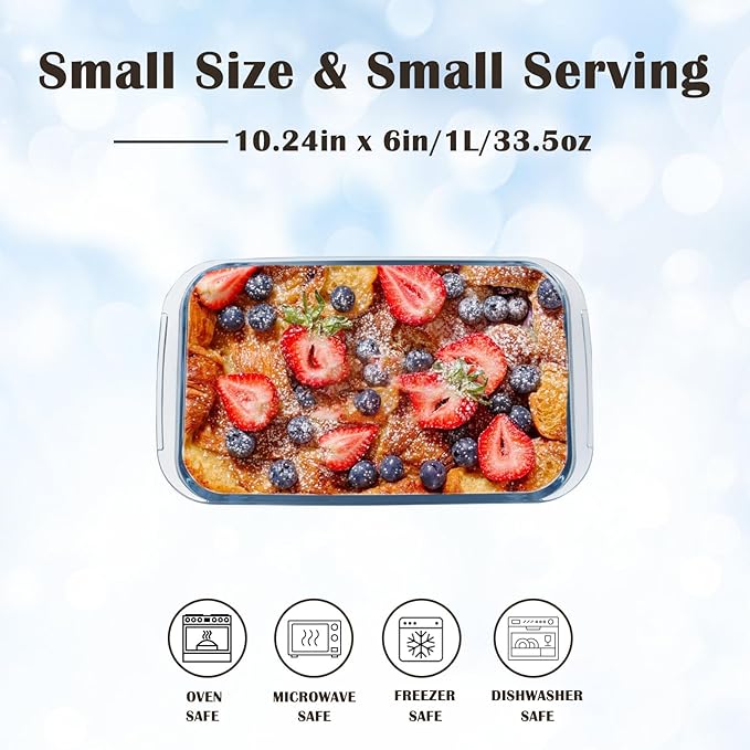 Small Glass Baking Dish for Oven, 1L Casserole Dishes for Oven, 10x6 Glass Baking Pan