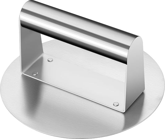 Whaleme Stainless Steel Burger Press 6.2" Round Smash Burger Press- Pro Non-Stick Burger Smasher for Blackstone/Flat Top Grill, Perfect for Burgers, Bacon | Dishwasher Safe Grill Press