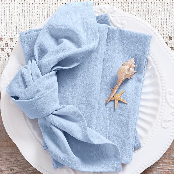 MLMC 8 Pack Blue Cloth Napkins Rustic Washable Cotton Linen Napkins Set of 8 17"x17" Reusable Dinner Napkins Cloth for Spring Easter Wedding Baby Shower Party Gathering Everyday Use