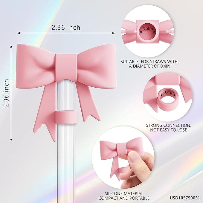 Compatible with Stanley Cup Accessories - 3Pcs 10mm Bow Straw Topper Compatible with Stanley Cup Straw Cover Cap, 2pcs Pink Bow Charms for Stanley 30&40 Oz Tumbler with Handle