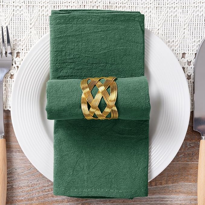 MLMC 4 Pack Emerald Green Cloth Napkins Rustic Washable Cotton Linen Napkins Set of 4 17"x17" Reusable Dinner Napkins Cloth for Spring St. Patrick's Day Wedding Baby Shower Party Decor Use