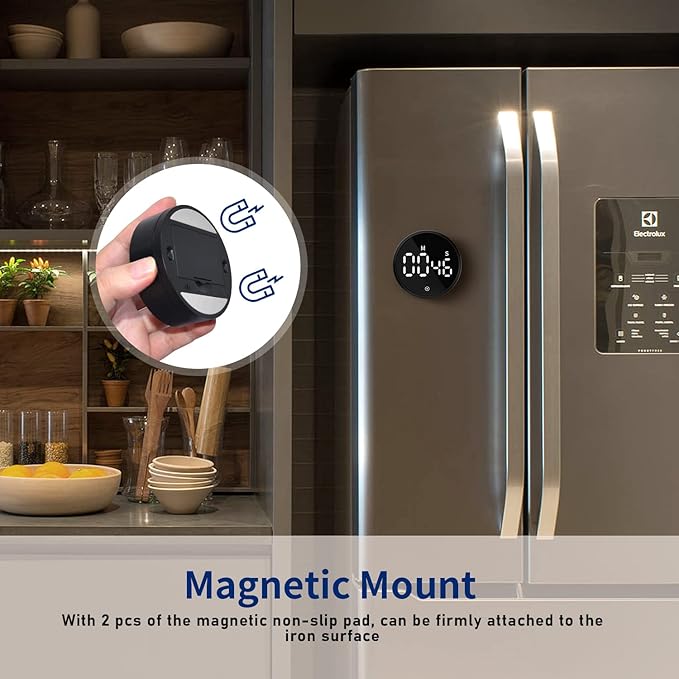 Kitchen Timer Magnetic Classroom Timer for Kids, Rotation Countdown Countup Timer Large LED Display with Volume & Brightness Adjustable for Cooking/Exercise, Easy to Use Even for Seniors or Children