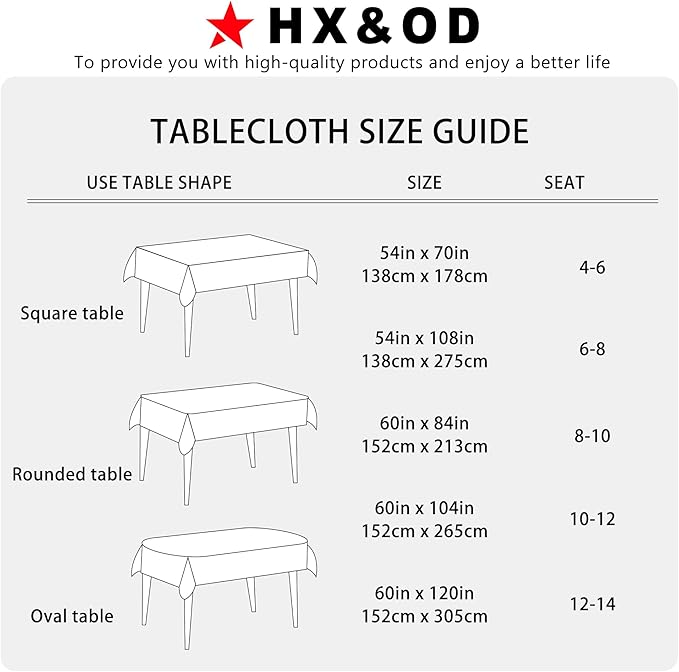 HX&OD Rectangular Tablecloth Cationic Fabric Waterproof Stain Resistant Wrinkle-Resistant for Home/Decoration/Party/Buffet/Wedding/Dining Room/Camping