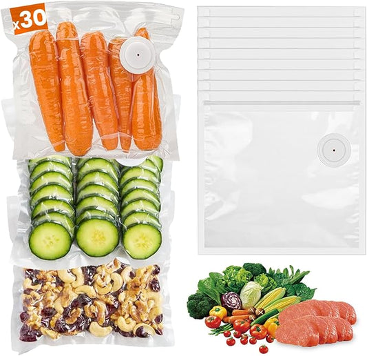 30 Reusable Vacuum Sealer Bags for Food, 12 x 13 inch Food Storage Bags Durable Airtight Bags, Freezer Safe, Microwave & Dishwasher, Leak-Proof, Compatible with Most Vacuum Sealers