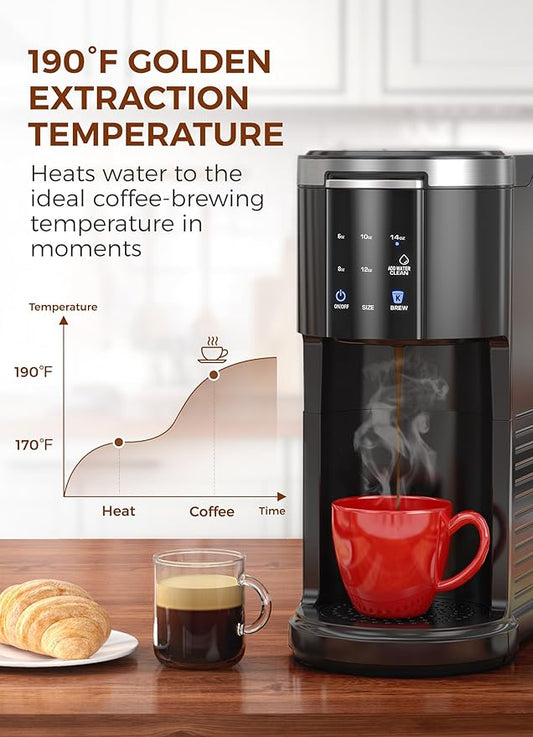 COWSAR Commercial Single Serve Coffee Maker, K Cup Coffee Brewer for Capsule and Ground Coffee, Capsule Coffee Machine with 40 Oz Water Tank, Instant-Heat, 5 Brew Sizes Up To 14 Oz, Black
