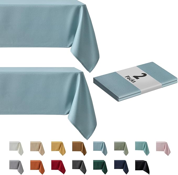 maxmill 2 Pack Rectangle 52 x 70 Inch, Dusty Blue Textured Tablecloth Waterproof Spillproof Wrinkle Free Table Cloth for Kitchen Dining Decoration, Fabric Table Cover for Outdoor and Indoor Use