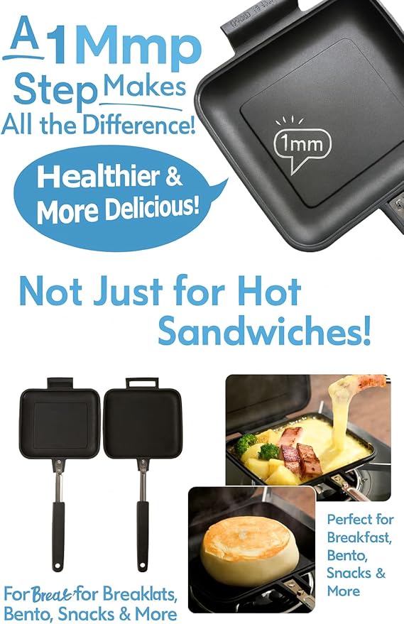 ] Stovetop Panini & Hot Sandwich Maker for Gas Stove, Non-Stick Detachable Pans, Made in Japan, EL (Unsealed Edges), 1.21 lb