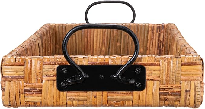 Creative Co-Op Oversized Hand-Woven Rattan Tray with Metal Handles, Natural