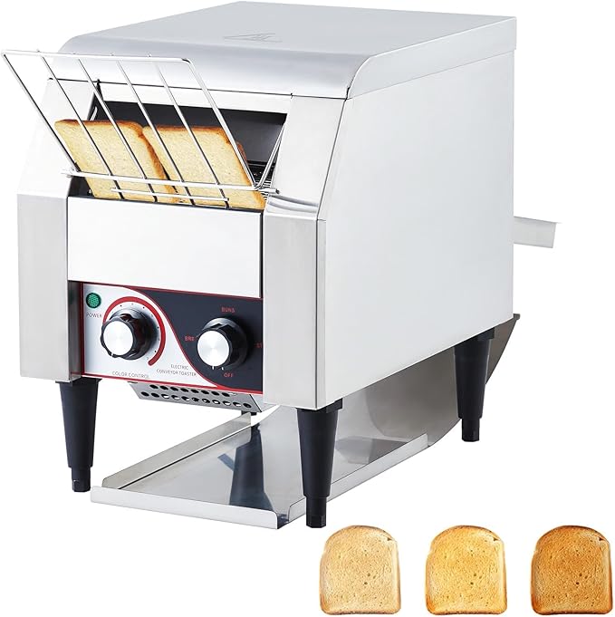 Commercial Conveyor Toaster, 450 Slices/Hour Stainless Steel Toaster Oven with Dual Heating & 7-Speed Belt for Bagels/Buns/Bread in Cafes/Buffets