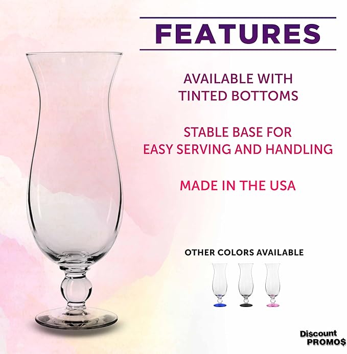DISCOUNT PROMOS Libbey Hurricane Glasses 16 oz. Set of 12, Bulk Pack - Branded Drinkware for Cocktail, Pina Colada or Mudslide - Clear