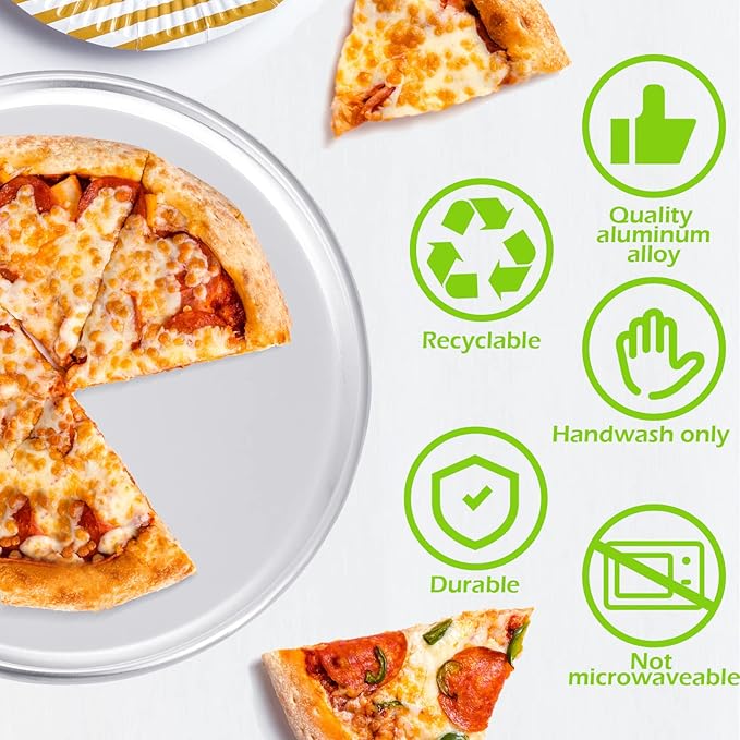 Rtteri 12 Pcs Pizza Pan Bulk Restaurant Aluminum Pizza Pan Set Round Pie Cake Plate Rust Free Cake Tray for Oven Baking Home Kitchen Restaurant Easy Clean (12 Inch)