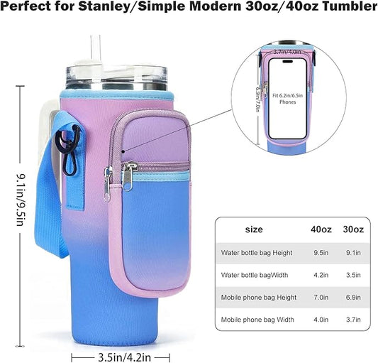 Water Bottle Carrier Bag for Stanley 40/30 oz Tumbler with Phone Pocket Neoprene Water Bottle Holder with Shoulder & Handheld Strap Stanley Cup Accessories