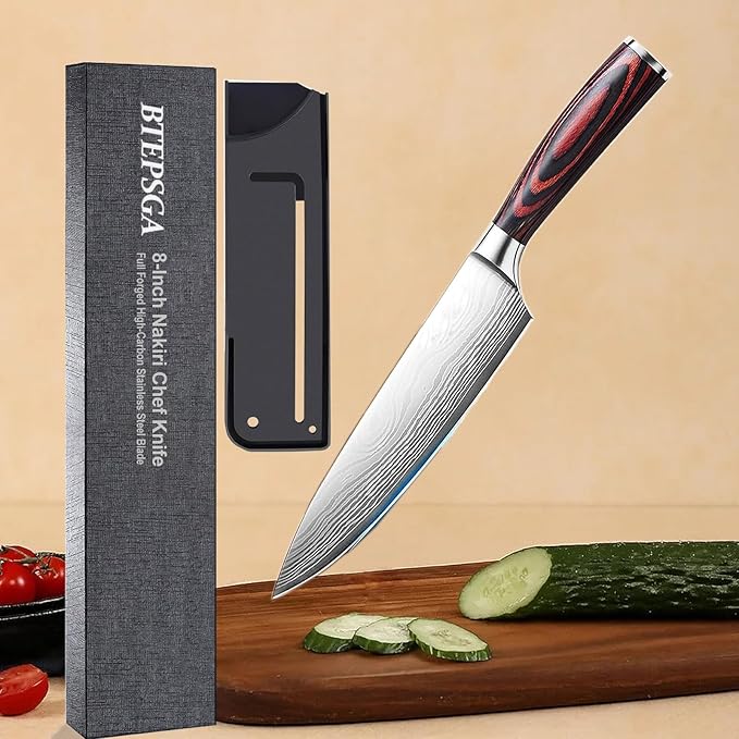 Chef Knife- 8", Razor-Sharp High-Carbon Stainless Steel Kitchen Knife, Ergonomic Handle, Multipurpose Japanese Chef's Knife for Meat & Veggies, Ideal for Gifting