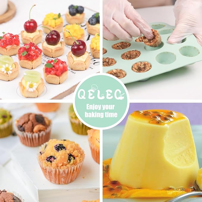 QELEG 2 Pcs Cake Puck Molds, 15 Cup Cylinder Silicone Mini Cake Baking Mold, Oreo Chocolate Mold Set of 2
