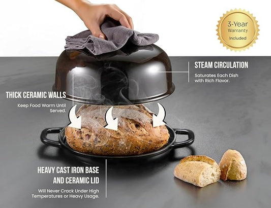 Kook Bread Oven, Sourdough Pan with Lid and Handles, Enameled Cast Iron Pan and Ceramic Lid, For Baking, Cooking, Roasting, Black