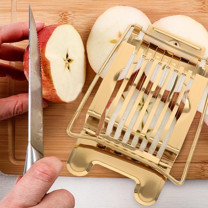 Multifunction Stainless Steel Egg Cutter and Soft Fruit Slicer for Home Kitchen Hard Boiled Egg and Mushroom Wire Slicer with Gold Color