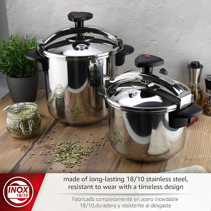 MAGEFESA Star 6.3-Quart Stainless Steel Pressure Cooker, Works on All Stovetops (Induction Compatible), Safety Lock & 8 PSI Cooking