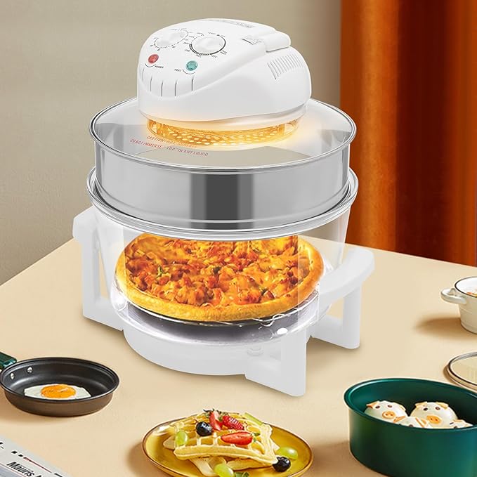 LIWBYYG 17L Turbo Air Fryer, Portable Glass Air Fryer Countertop Toaster Oven 360°Viewable Glass Halogen Oven Turbo Air Fryers Convection Temperature Control Range 32-482℉ for French Fries & Chips
