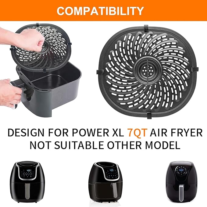 Air Fryer Replacement Tray for Power XL Vortex 7 QT Air Fryer, Oval Nonstick 10.3''×9.5'' AirFryer Replacement Parts Accessories Rack Basket Grill Pan Grill Plate Crisper Plate with Rubber Bumpers