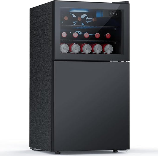 2.6 Cu.Ft Mini Fridge with Freezer, Compact Refrigerator with Upper Glass Door, Reversible Door & Adjustable Thermostat for Bedroom, Dorm, Office