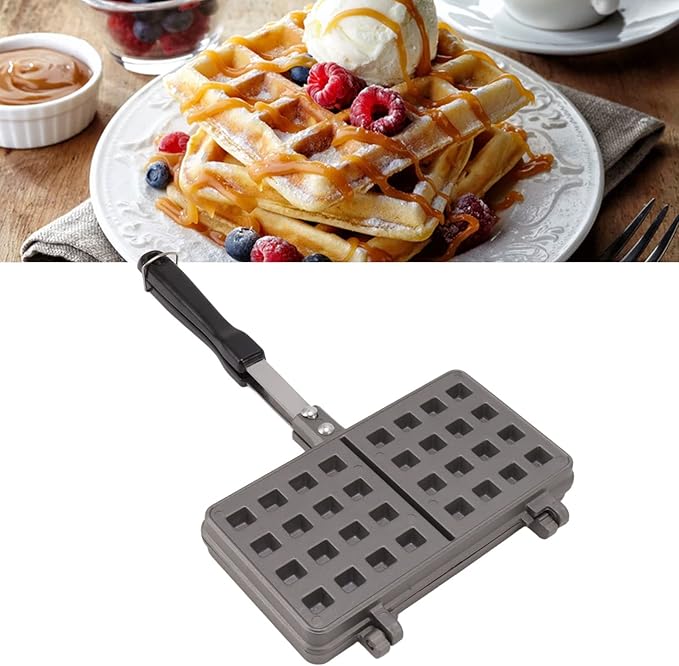 Double Pie Waffle Maker, Non Stick Waffle Irons with Anti Scalding Handle, Portable Aluminum Alloy Stove Top Cast Iron Waffle Maker Pan, Perfect for Kitchen Cooking and Family Breakfast Baking