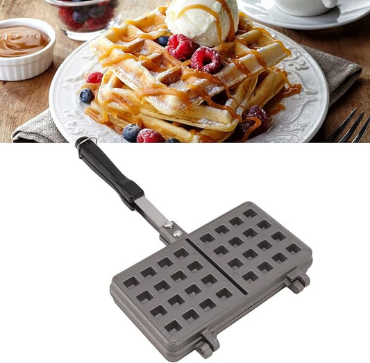 Double Pie Waffle Maker, Non Stick Waffle Irons with Anti Scalding Handle, Portable Aluminum Alloy Stove Top Cast Iron Waffle Maker Pan, Perfect for Kitchen Cooking and Family Breakfast Baking