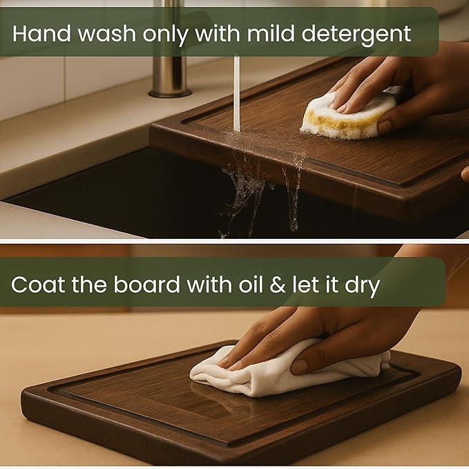 3-Piece Wooden Cutting Board Set with Juice Grooves, Mango Wood Chopping Boards for Kitchen Prep and Charcuterie Serving, Eco Friendly Multi Size Cutting Boards with Built-in Handles (Natural)