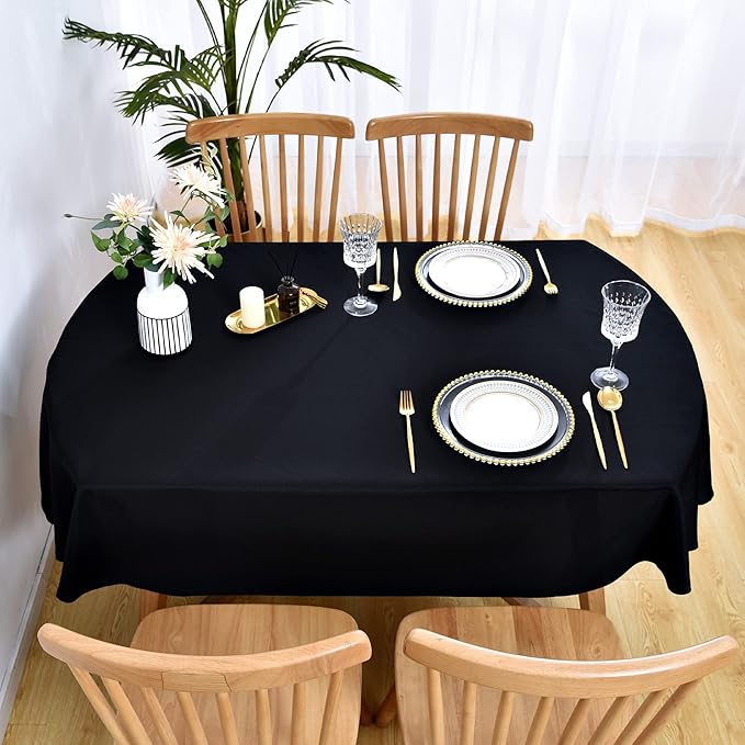 Wolkemer Large Oval Tablecloth 60 x 120 Inch Washable Fabric Table Cloth Solid Black Table Cover for Dining Wedding Party Banquet Tabletop Decoration