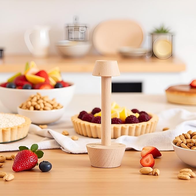 Xinjincang Woodiness Tart Tamper Pastry Tamper Double Side Wooden Egg Tart Tamper Mold DIY Cake Pastry Pusher for Kitchen Party Baking Tools, Pie, Tart and Quiche Pans