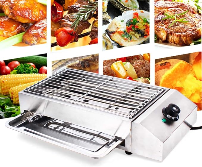 Countertop Electric BBQ Grill, Flat Top Grill Hot Plate Barbecue Grills Indoor/Outdoor Portable Electric Griddle with Adjustable Thermostatic Control 110V